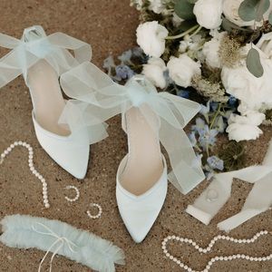 Kailee P light blue wedding block heels